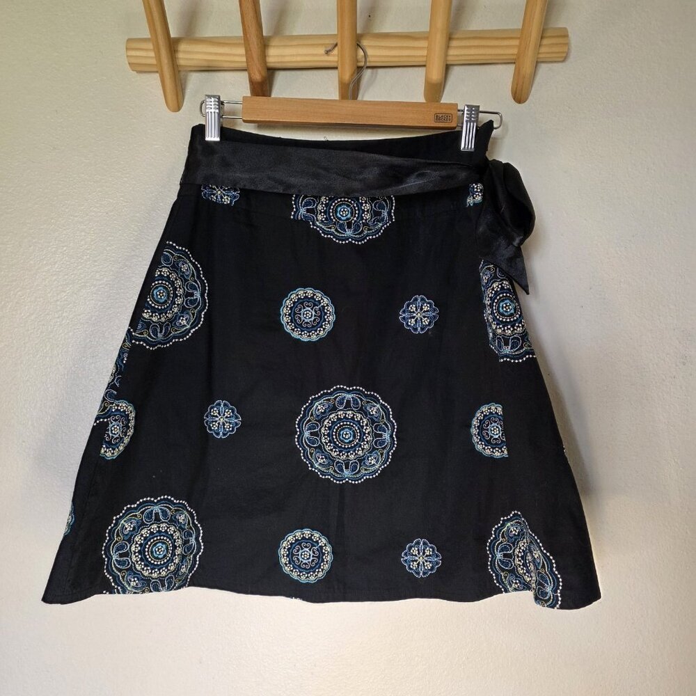 HEART SOUL Embroidered Cotton Wrap Skirt - Boho Medallion Festival Chic 3/S - Picture 11 of 12